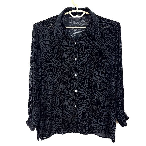 Vintage Spenser Jeremy Black Velvet Burnout Shirt Jacket XL silk whimsigoth - Picture 1 of 9